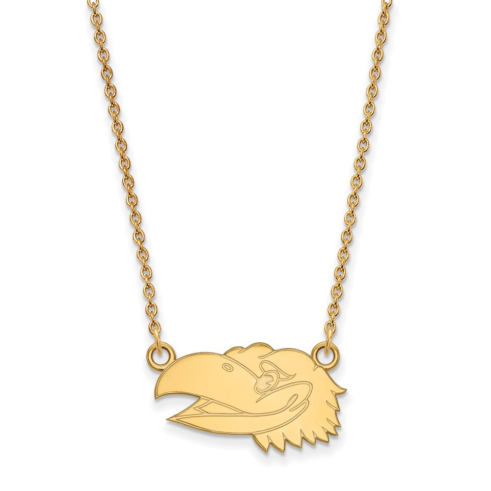10k Gold LogoArt University of Kansas Jayhawk Small Pendant 18 inch Necklace