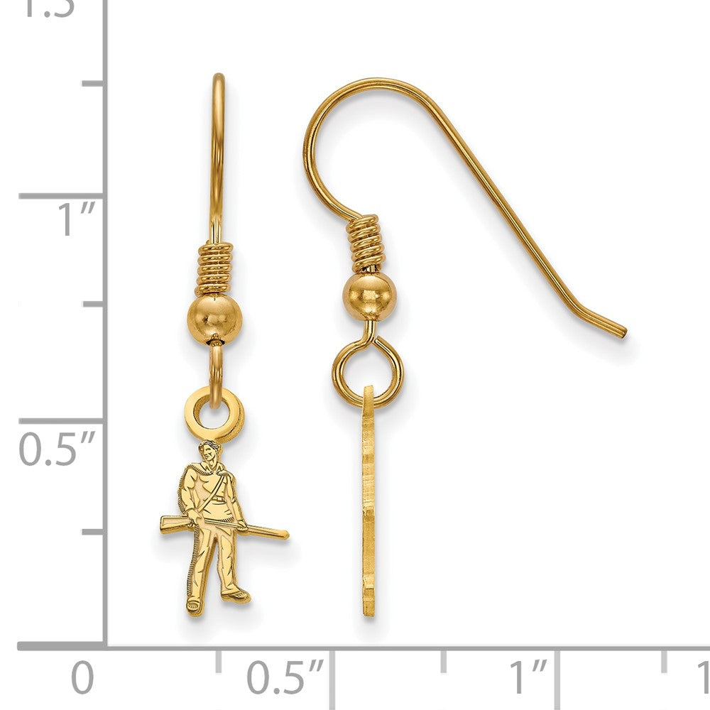 Sterling Silver Gold-plated LogoArt West Virginia University Mountaineer Extra Small Dangle Wire Earrings