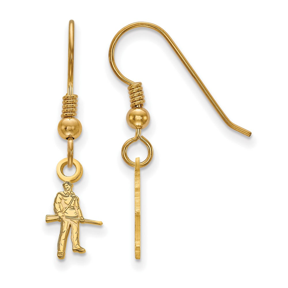 Sterling Silver Gold-plated LogoArt West Virginia University Mountaineer Extra Small Dangle Wire Earrings