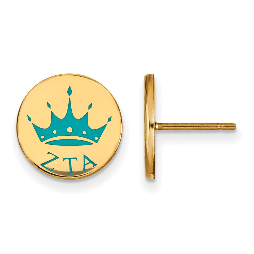 Sterling Silver Gold-plated LogoArt Zeta Tau Alpha Sorority Symbol Color Enamel Post Earrings