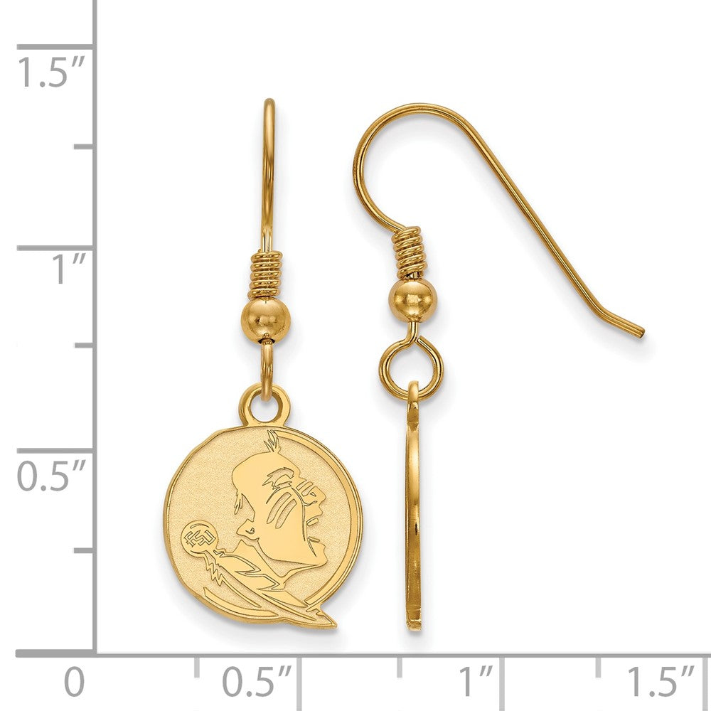 Sterling Silver Gold-plated LogoArt Florida State University Seminole Small Dangle Wire Earrings