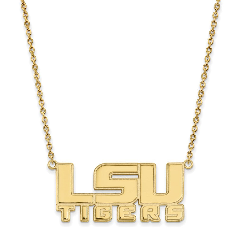 Sterling Silver Gold-plated LogoArt Louisiana State University L-S-U Tigers Large Pendant 18 inch Necklace