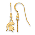 Sterling Silver Gold-plated LogoArt Michigan State University Spartan Extra Small Dangle Wire Earrings