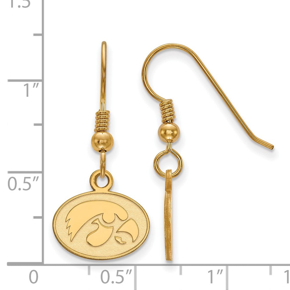 Sterling Silver Gold-plated LogoArt University of Iowa Hawk Extra Small Oval Dangle Wire Earrings