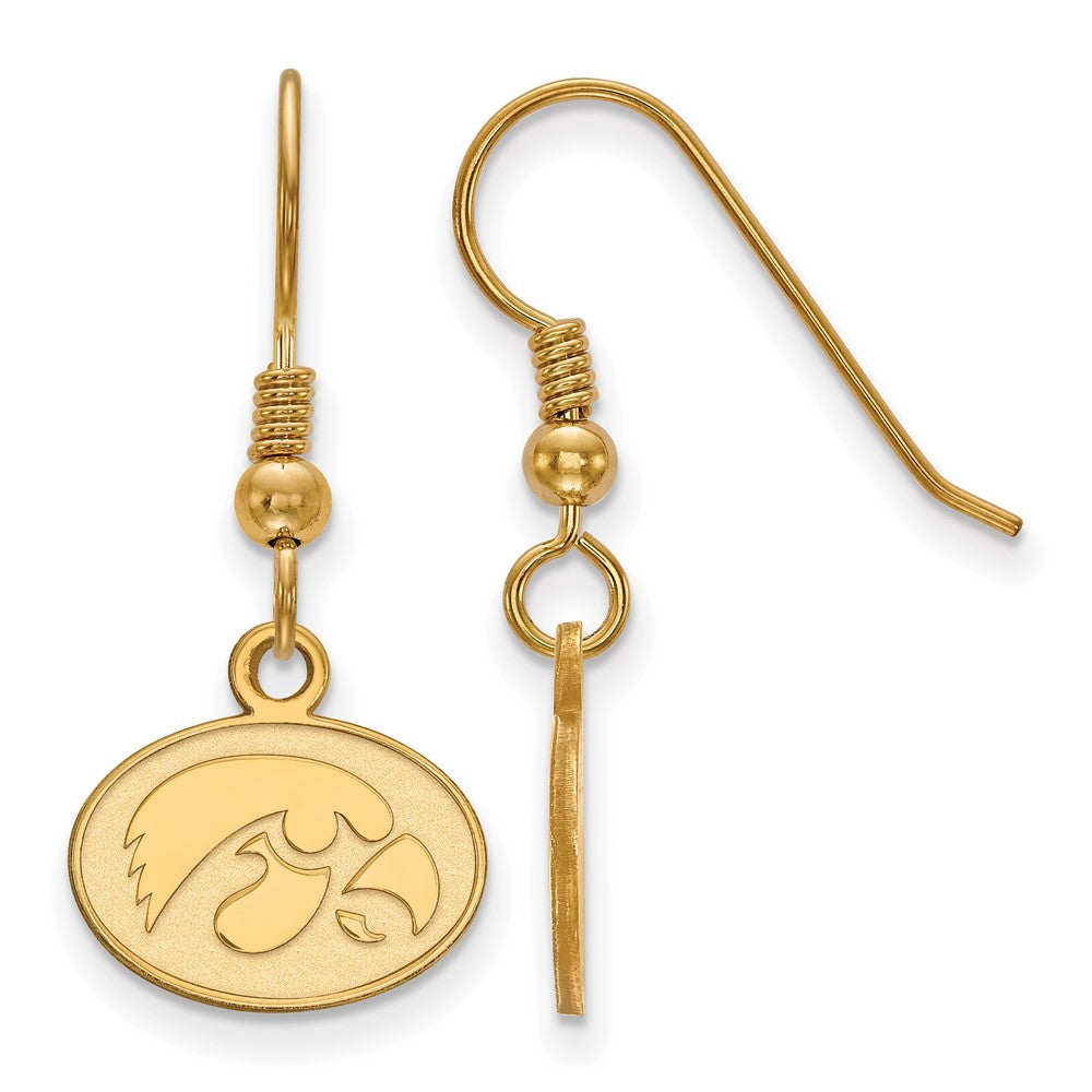 Sterling Silver Gold-plated LogoArt University of Iowa Hawk Extra Small Oval Dangle Wire Earrings