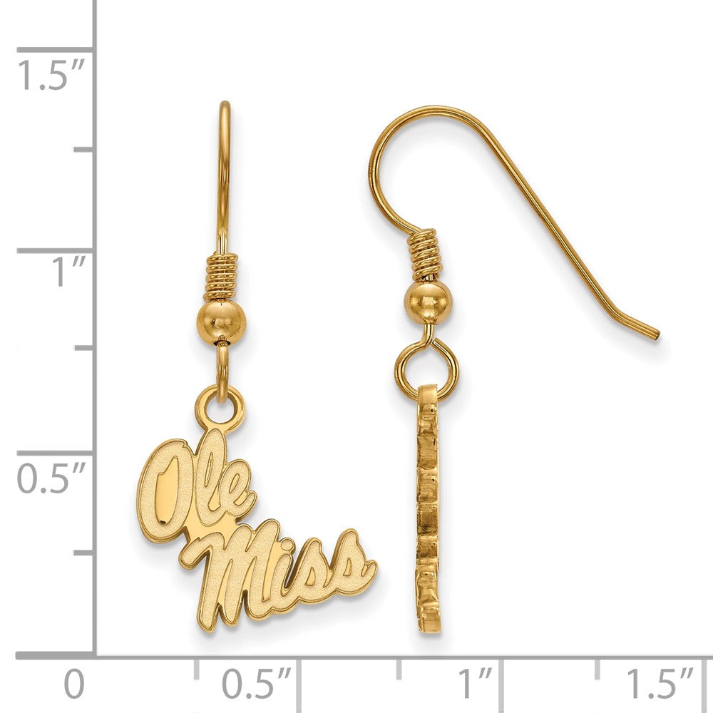 Sterling Silver Gold-plated LogoArt University of Mississippi Ole Miss Small Dangle Wire Earring