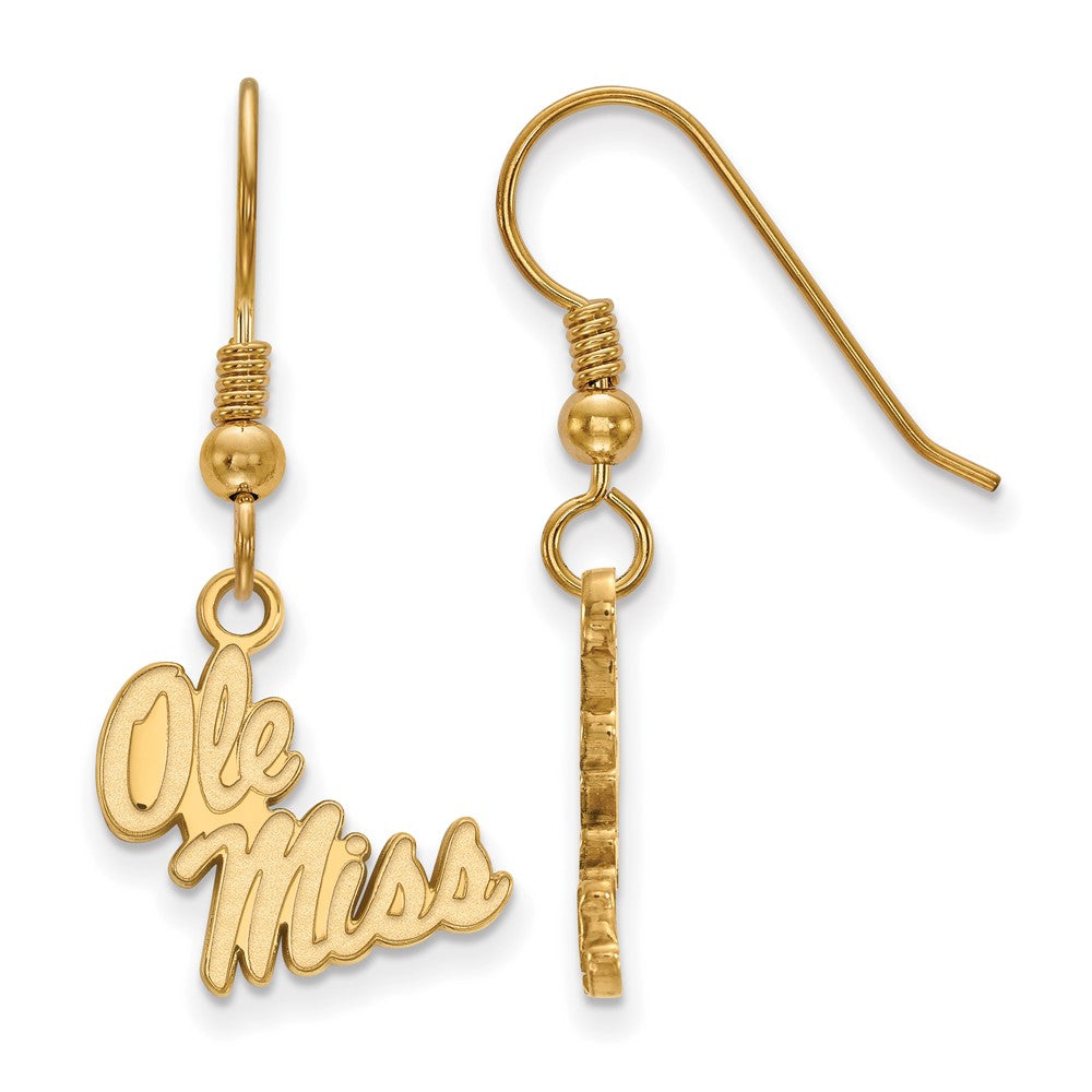 Sterling Silver Gold-plated LogoArt University of Mississippi Ole Miss Small Dangle Wire Earring
