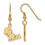 Sterling Silver Gold-plated LogoArt University of Mississippi Ole Miss Small Dangle Wire Earring
