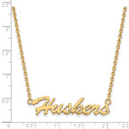Sterling Silver Gold-plated LogoArt University of Nebraska Huskers Script Medium Pendant 18 inch Necklace