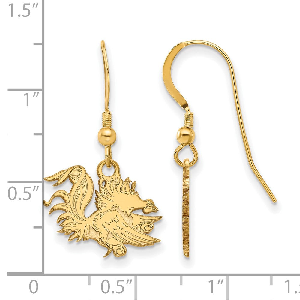 Sterling Silver Gold-plated LogoArt University of South Carolina Gamecock Small Dangle Wire Earrings