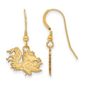 Sterling Silver Gold-plated LogoArt University of South Carolina Gamecock Small Dangle Wire Earrings
