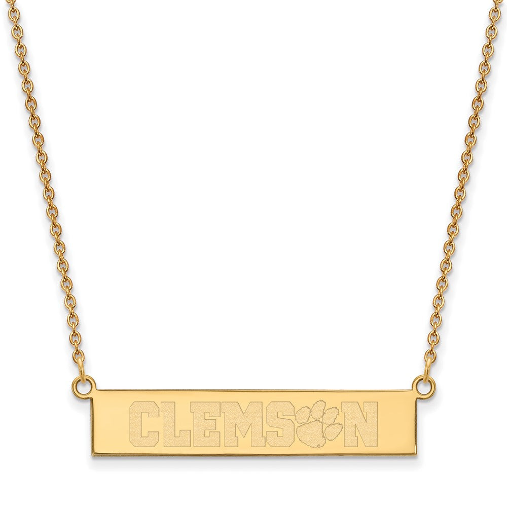 Sterling Silver Gold-plated LogoArt Clemson University Small Bar 18 inch Necklace