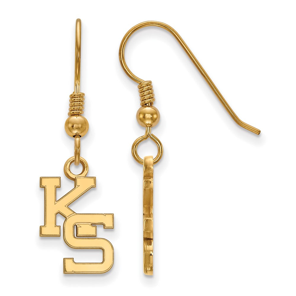 Sterling Silver Gold-plated LogoArt Kansas State University K-S Small Dangle Wire Earrings