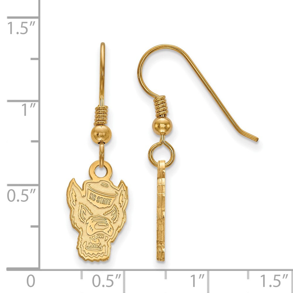 Sterling Silver Gold-plated LogoArt North Carolina State University Wolf Small Dangle Wire Earrings