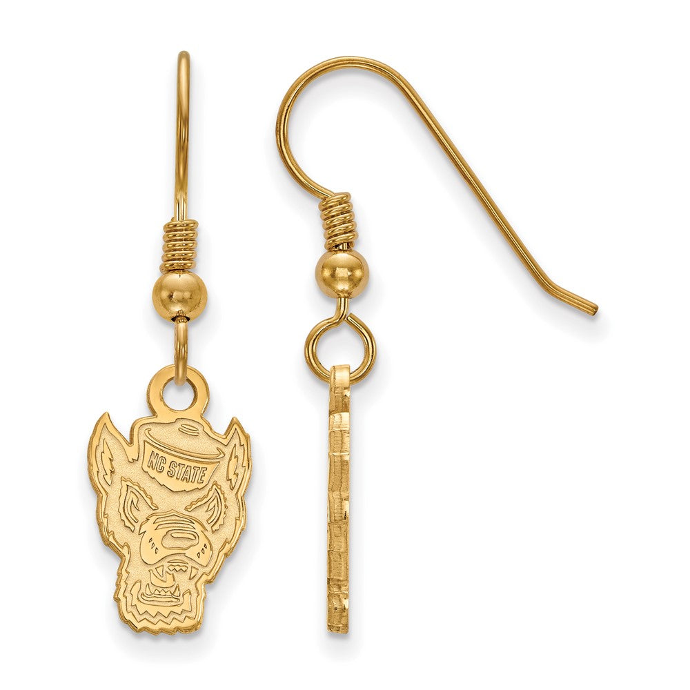 Sterling Silver Gold-plated LogoArt North Carolina State University Wolf Small Dangle Wire Earrings