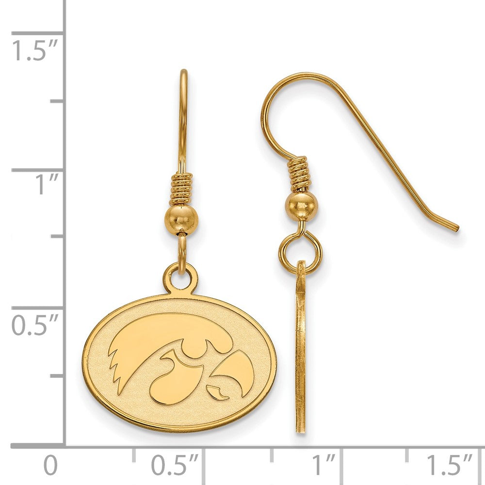 Sterling Silver Gold-plated LogoArt University of Iowa Hawk Small Oval Dangle Wire Earrings