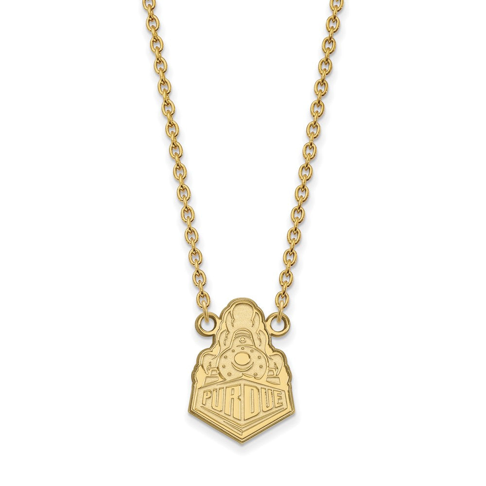 Sterling Silver Gold-plated LogoArt Purdue University Boilermakers Train Logo Large Pendant 18 inch Necklace