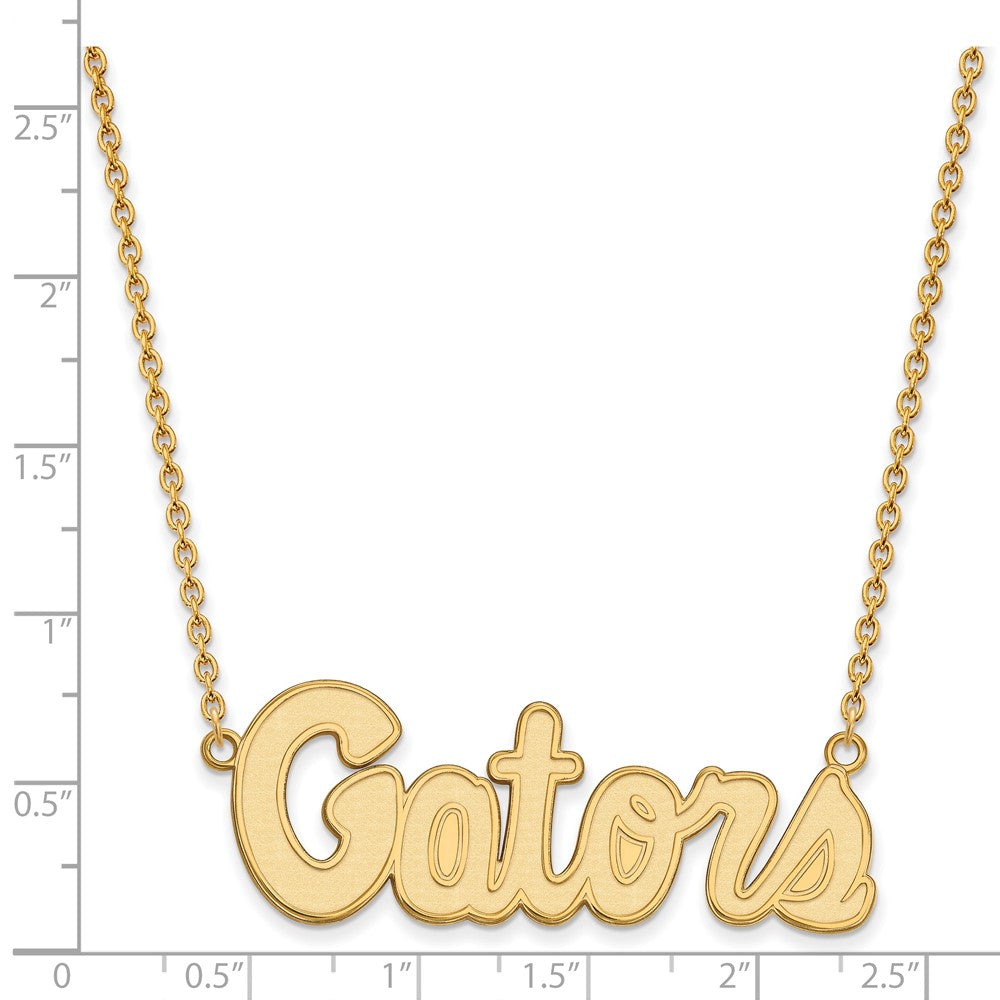 Sterling Silver Gold-plated LogoArt University of Florida Gators Script Large Pendant 18 inch Necklace
