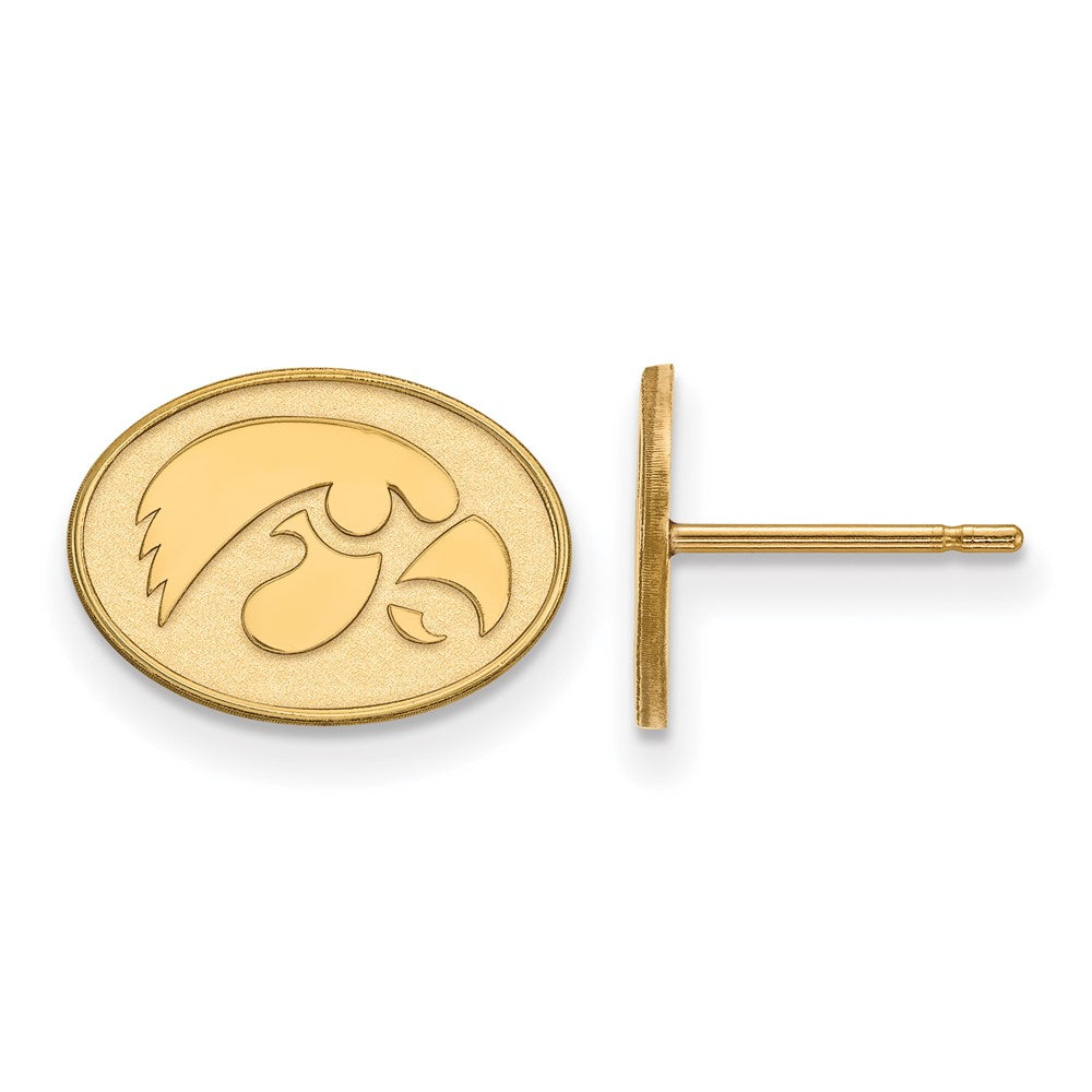 14k Gold LogoArt University of Iowa Hawk Extra Small Oval Post Earrings