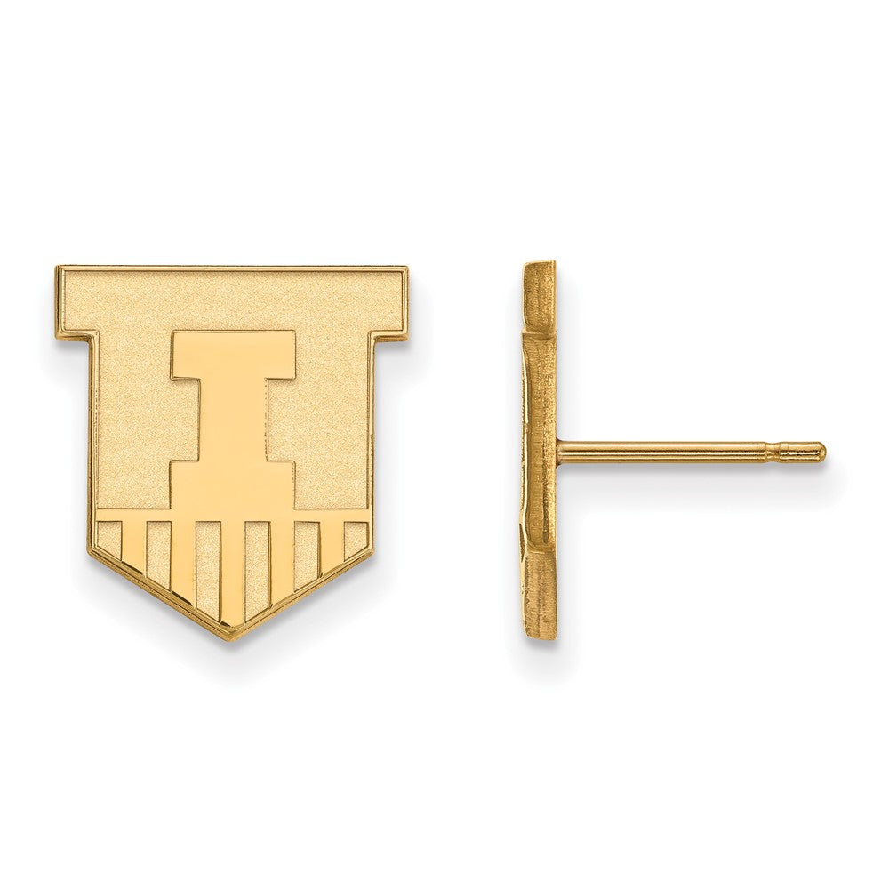 14k Gold LogoArt University of Illinois Victory Badge Small Post Earrings