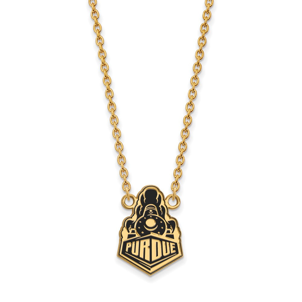 Sterling Silver Gold-plated LogoArt Purdue University Boilermakers Train Logo Large Enameled Pendant 18 inch Necklace
