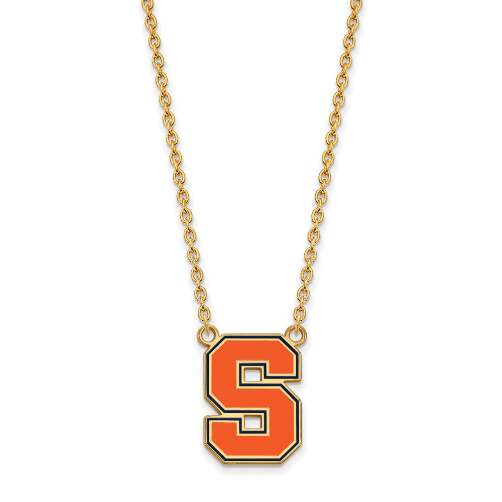 Sterling Silver Gold-plated LogoArt Syracuse University Letter S Large Enameled Pendant 18 inch Necklace