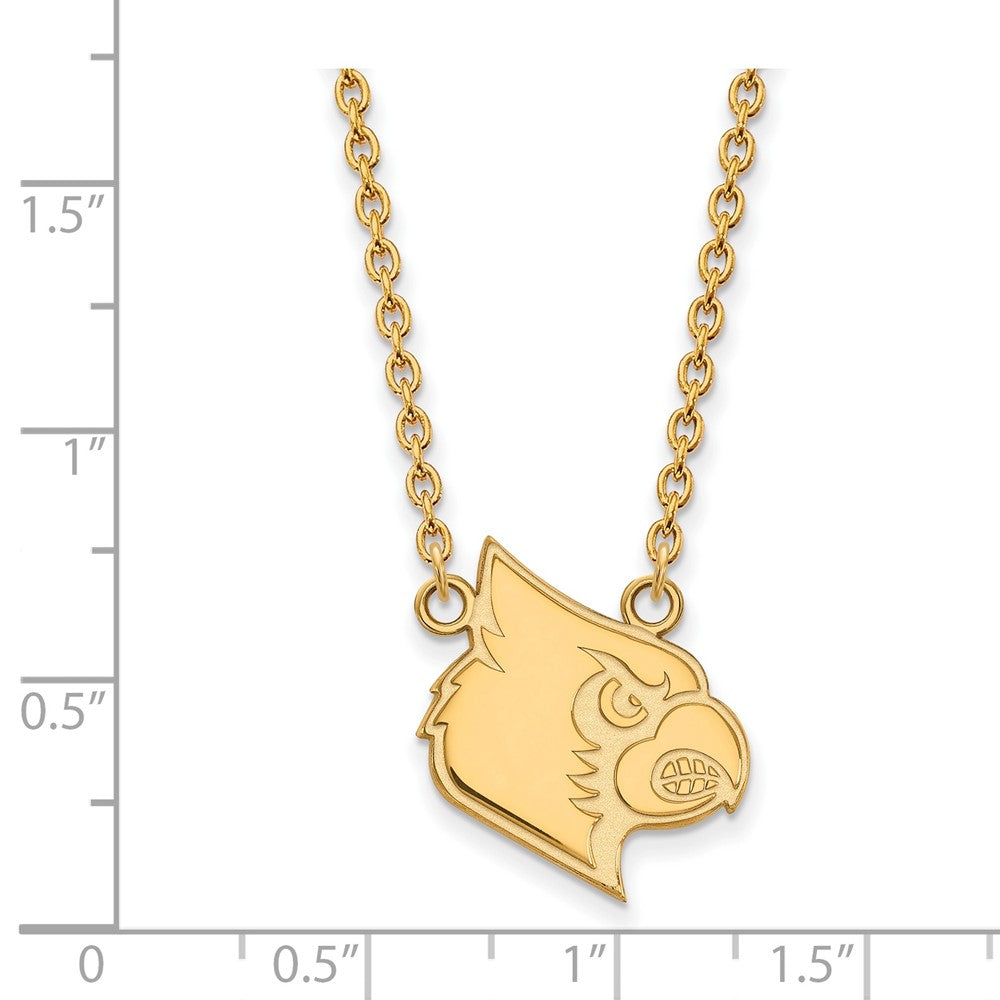 Sterling Silver Gold-plated LogoArt University of Louisville Cardinal Large Pendant 18 inch Necklace
