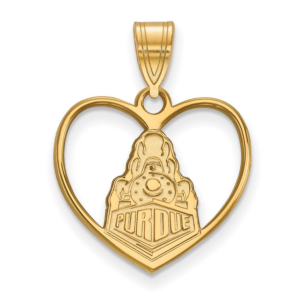 Sterling Silver Gold-plated LogoArt Purdue University Boilermakers Train Logo Heart Pendant