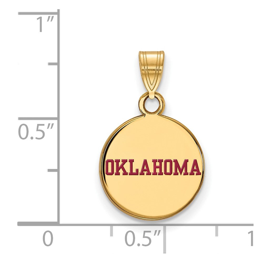 Sterling Silver Gold-plated LogoArt University of Oklahoma Small Enameled Disc Pendant