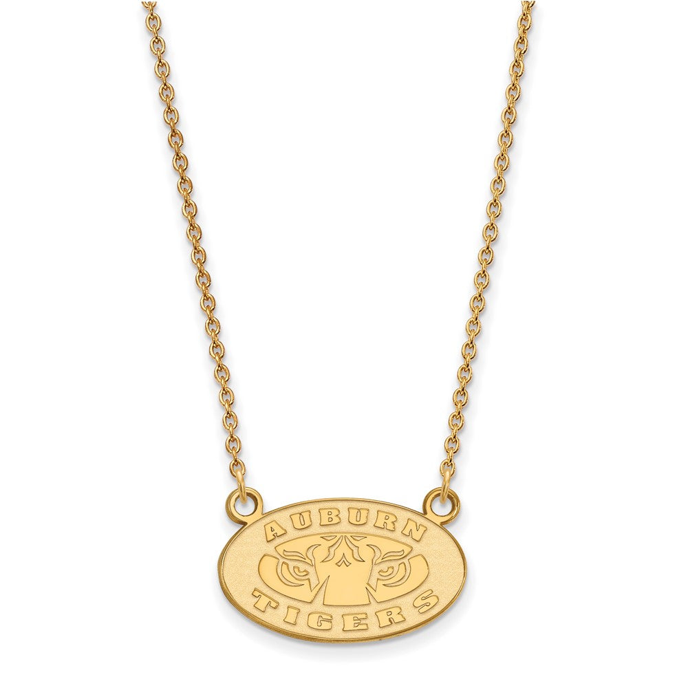 Sterling Silver Gold-plated LogoArt Auburn Tigers Small Pendant 18 inch Necklace