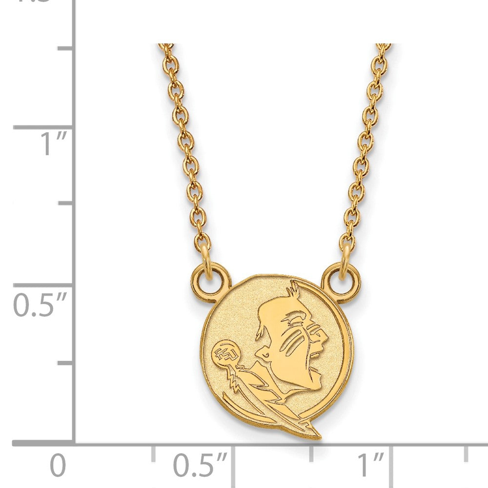 Sterling Silver Gold-plated LogoArt Florida State University Seminole Small Pendant 18 inch Necklace