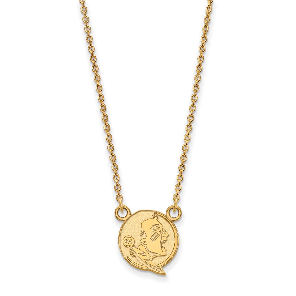 Sterling Silver Gold-plated LogoArt Florida State University Seminole Small Pendant 18 inch Necklace