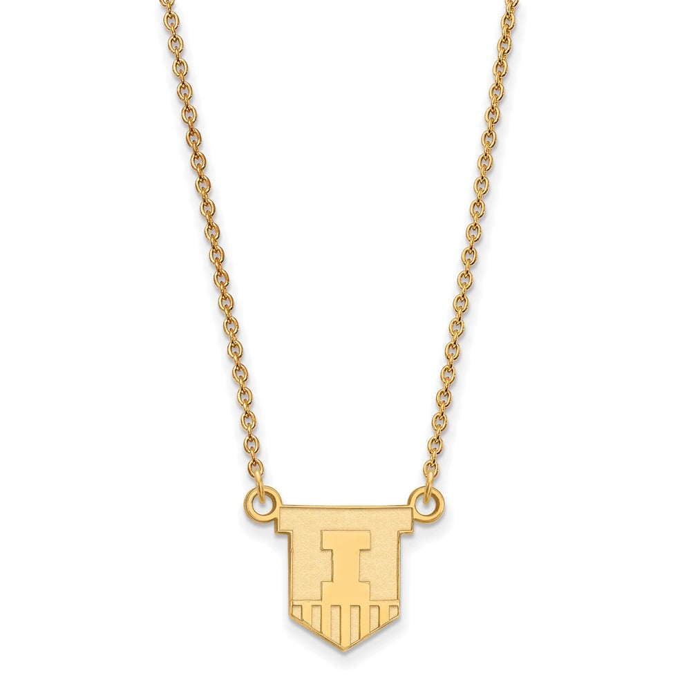 Sterling Silver Gold-plated LogoArt University of Illinois Victory Badge Small Pendant 18 inch Necklace