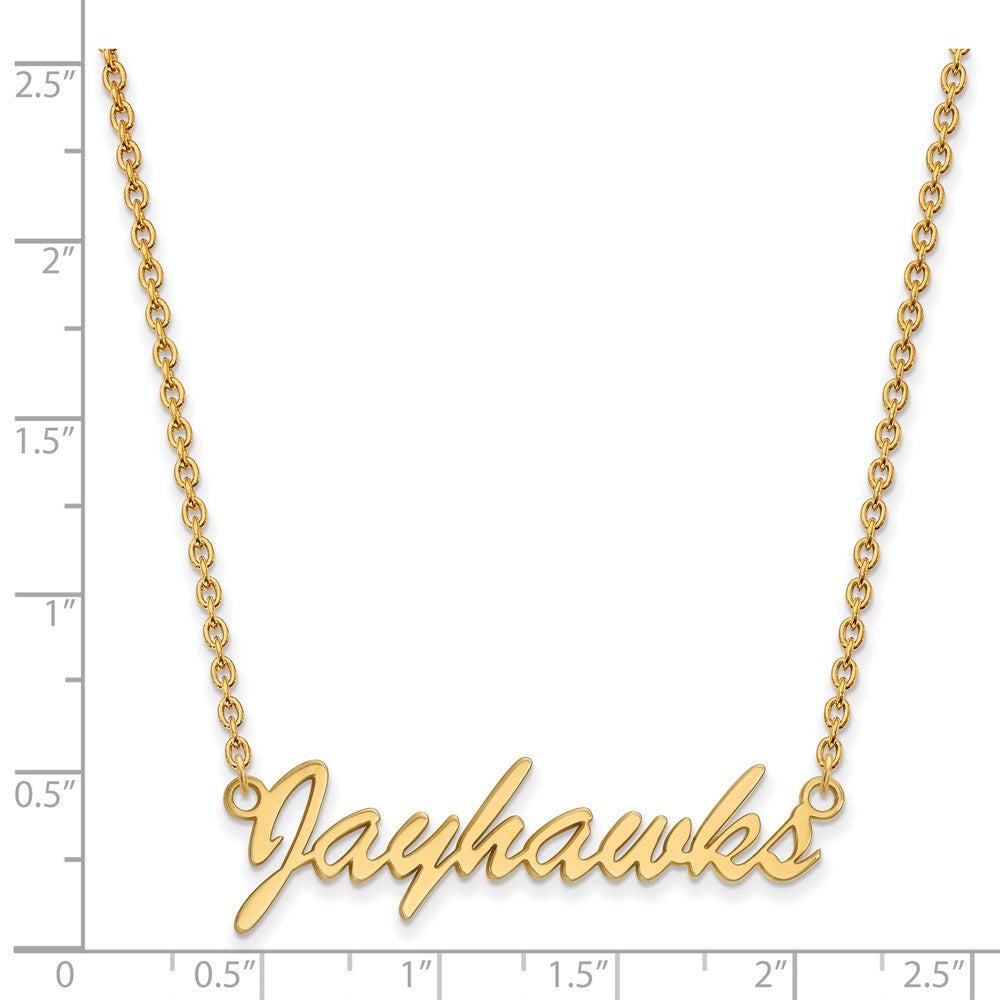 Sterling Silver Gold-plated LogoArt University of Kansas Jayhawks Script Pendant 18 inch Necklace