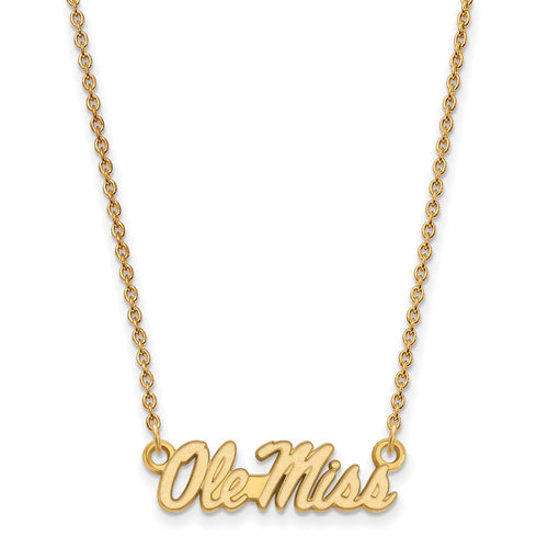 10k Gold LogoArt University of Mississippi Ole Miss Small Pendant 18 inch Necklace