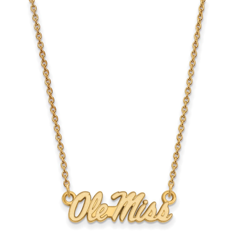 Sterling Silver Gold-plated LogoArt University of Mississippi Ole Miss Small Pendant 18 inch Necklace