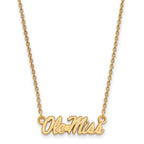 Sterling Silver Gold-plated LogoArt University of Mississippi Ole Miss Small Pendant 18 inch Necklace