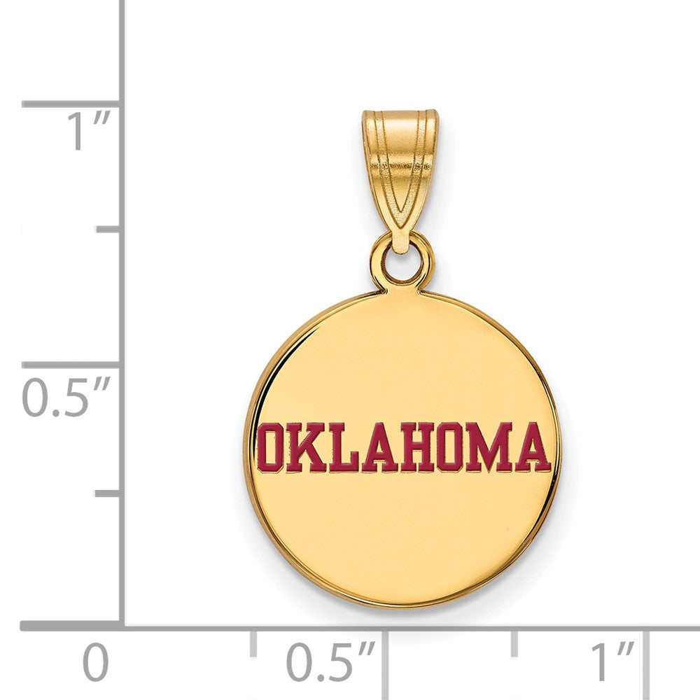 Sterling Silver Gold-plated LogoArt University of Oklahoma Medium Enameled Disc Pendant