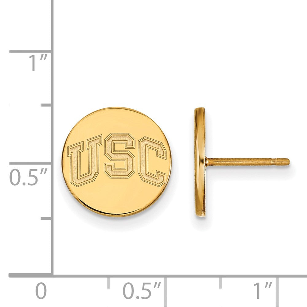 Sterling Silver Gold-plated University of Southern California U-S-C Extra Small Disc Post Earrings