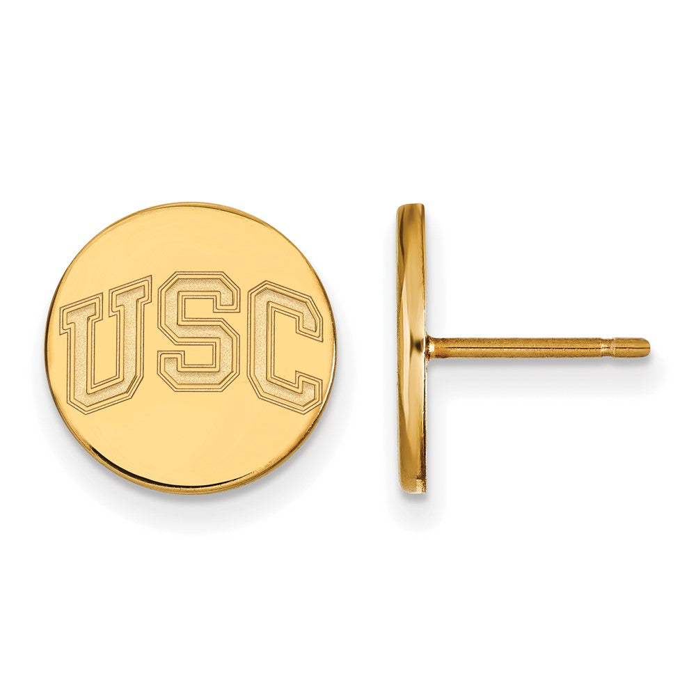 Sterling Silver Gold-plated University of Southern California U-S-C Extra Small Disc Post Earrings