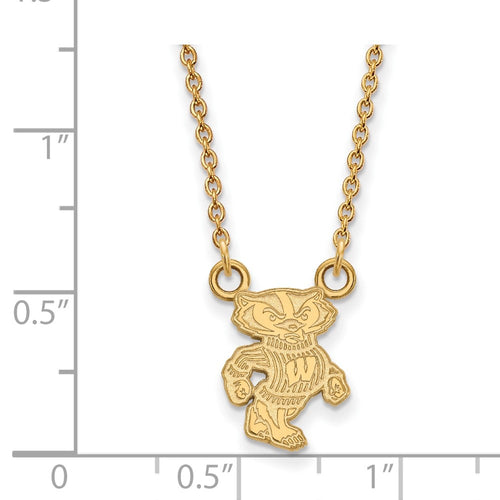 10k Gold LogoArt University of Wisconsin Badger Small Pendant 18 inch Necklace