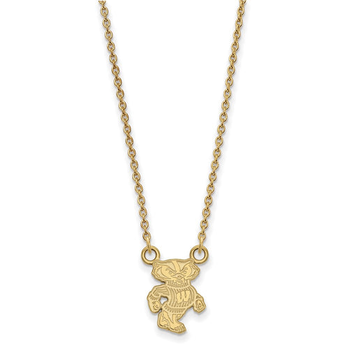 10k Gold LogoArt University of Wisconsin Badger Small Pendant 18 inch Necklace