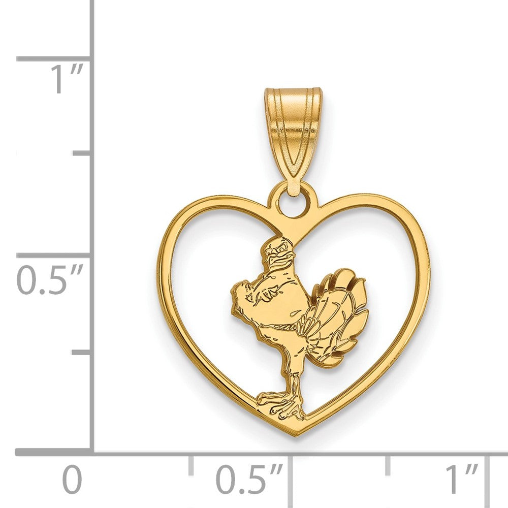 Sterling Silver Gold-plated LogoArt Virginia Tech HokieBird Heart Pendant
