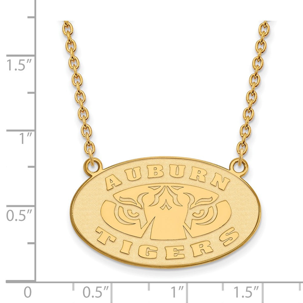 Sterling Silver Gold-plated LogoArt Auburn Tigers Large Pendant 18 inch Necklace