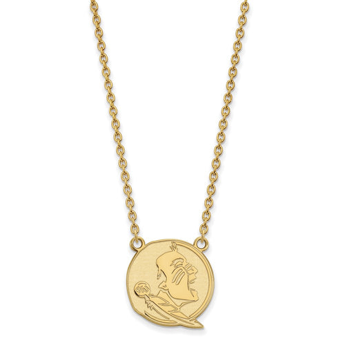 10k Gold LogoArt Florida State University Seminole Large Pendant 18 inch Necklace