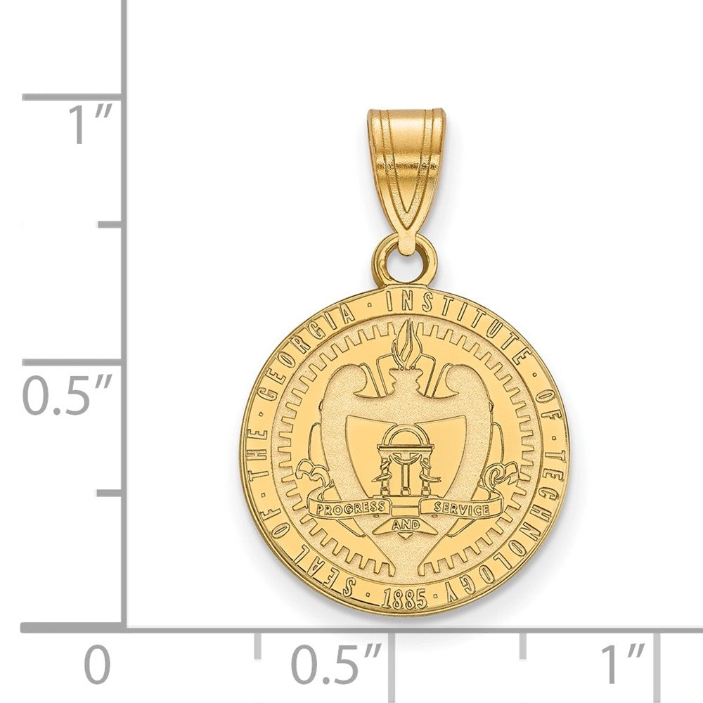 Sterling Silver Gold-plated LogoArt Georgia Institute of Tech Medium Crest Pendant