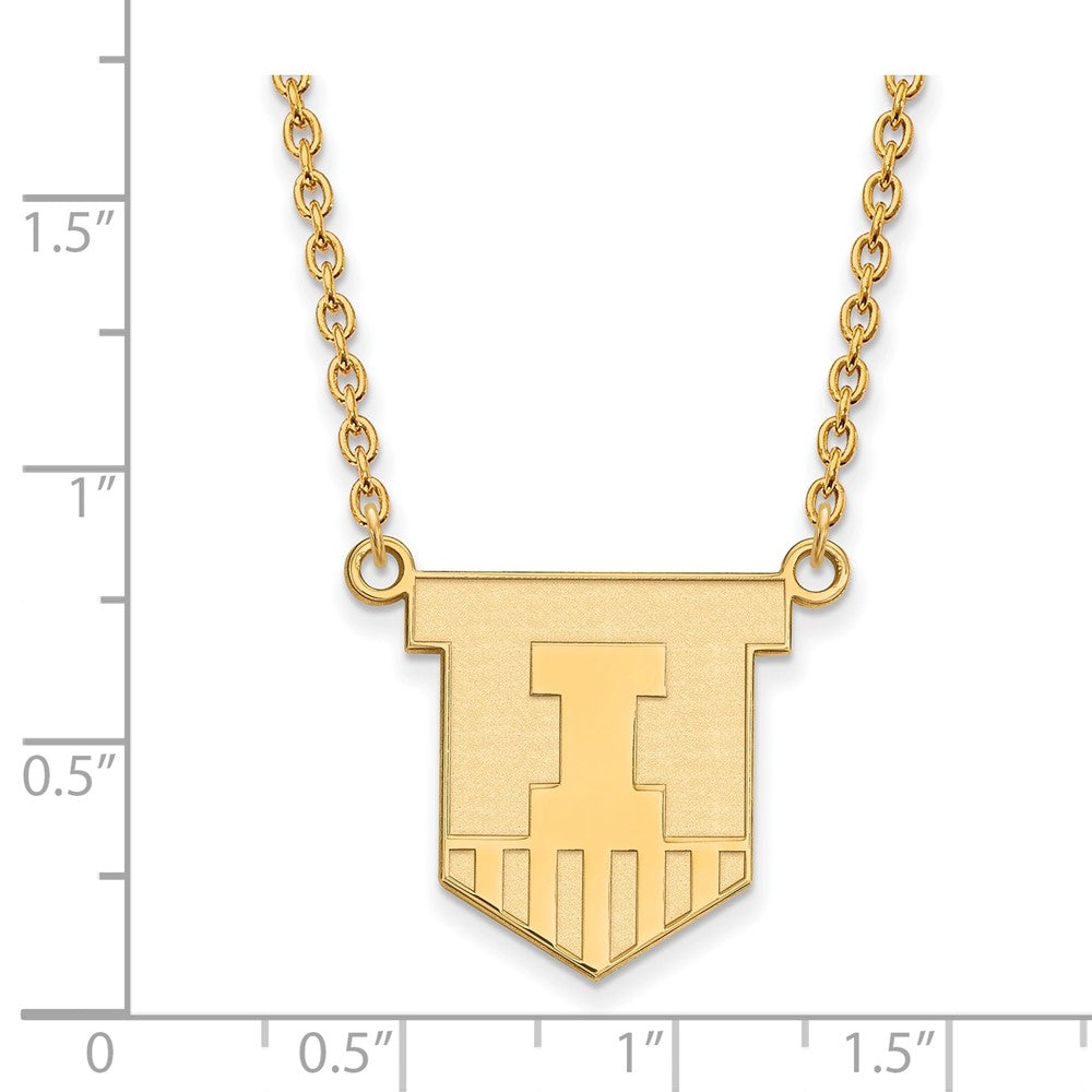Sterling Silver Gold-plated LogoArt University of Illinois Victory Badge Large Pendant 18 inch Necklace