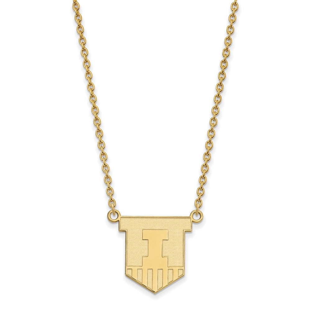 14k Gold LogoArt University of Illinois Victory Badge Large Pendant 18 inch Necklace