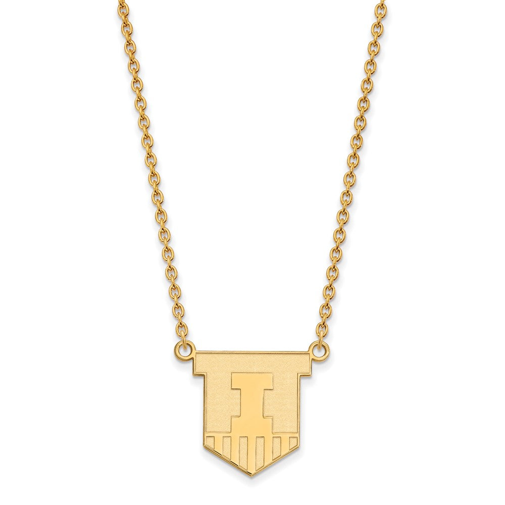 Sterling Silver Gold-plated LogoArt University of Illinois Victory Badge Large Pendant 18 inch Necklace