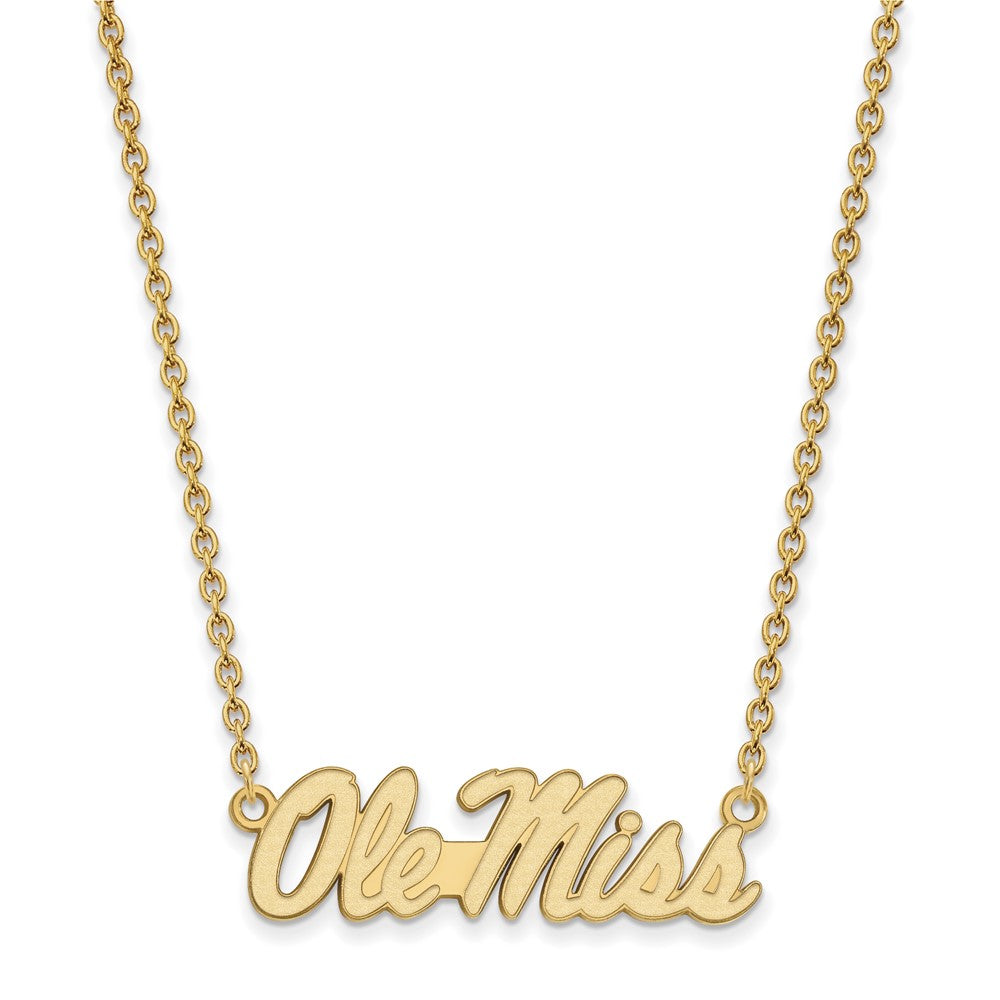 Sterling Silver Gold-plated LogoArt University of Mississippi Ole Miss Large Pendant 18 inch Necklace